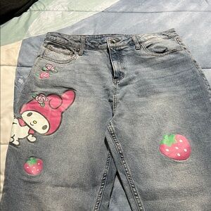 Stylish Blue Jeans with MY Melody Pink Character Design